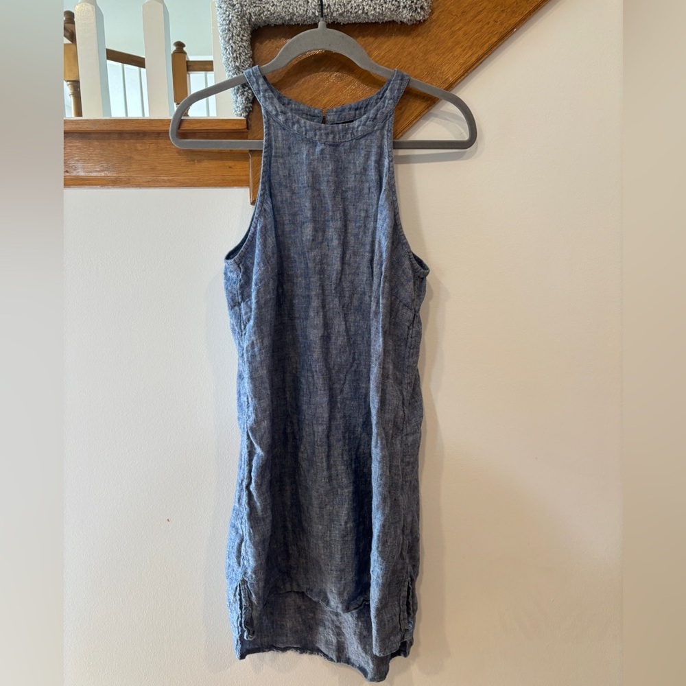 Tahari Blue Sleeveless Linen Dress W Keyhole Back - Women’s Medium